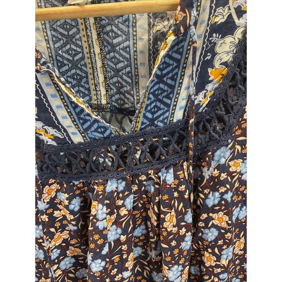 Sundance Boho Tunic Dress Long Sleeve Blue Floral Womens Size S Flowy - Picture 3 of 12